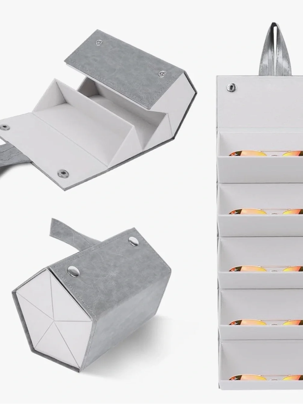 Portable Gray Sunglass Organizer Case - Foldable Eyewear Storage